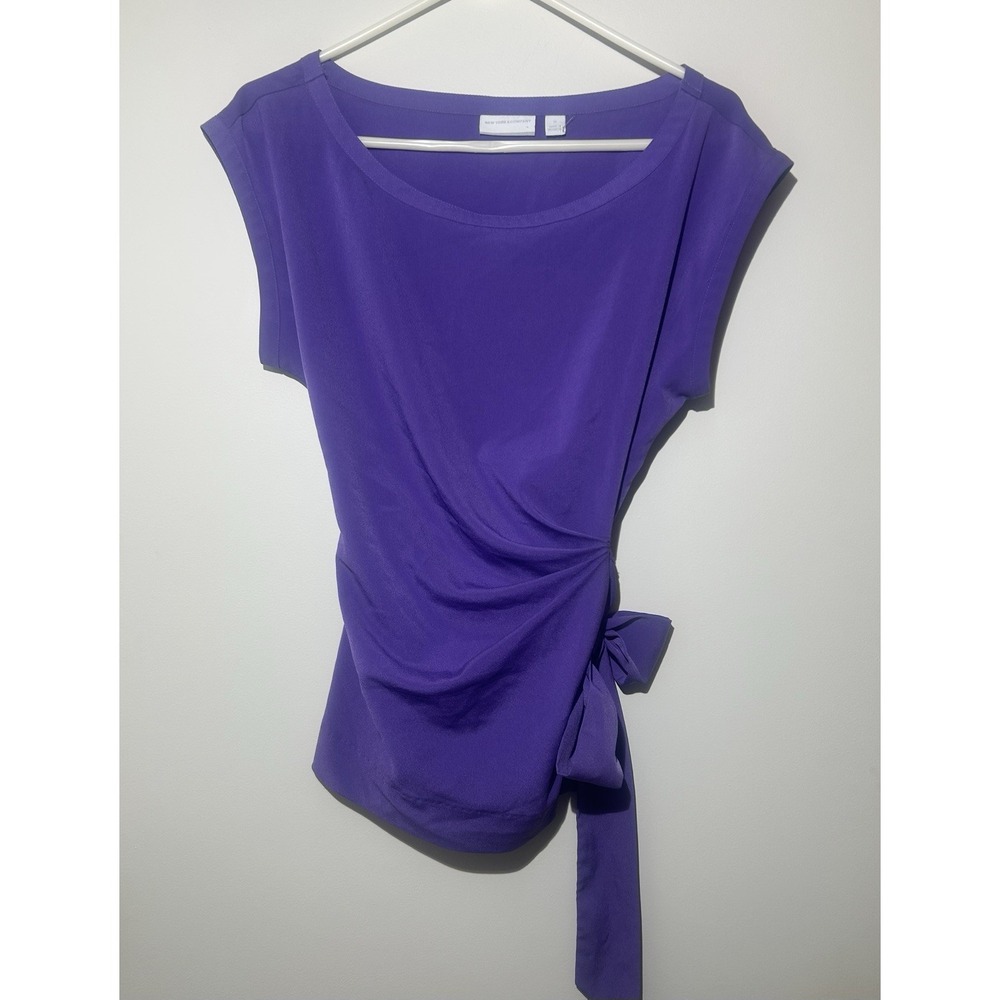 New York Company Purple Solid Blouse Top Pullover Cap Sleeve Women's M